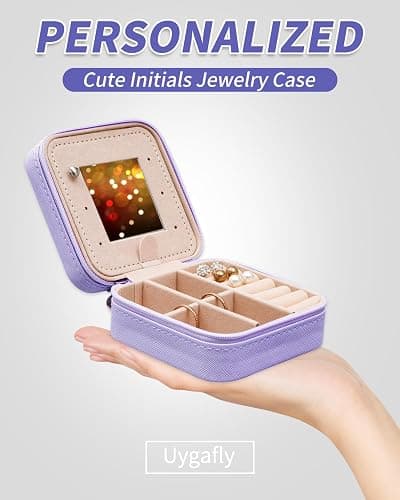 Uygafly Travel Essentials for Women - Travel Accessories Travel Stuff,Mini Jewelry Organizer Jewelry Case for Traveling,Cute Personalized Jewelry Box,Birthday Gifts for Girls Women | Lavender,E thumbnail 4