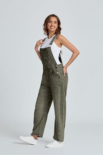 Ladyful Women's Denim Overall Casual Straight Wide Leg Bib Jeans Overall Adjustable Straps Denim Romper Stretch Jumpsuits thumbnail 4