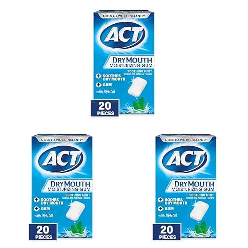 ACT Dry Mouth Moisturizing Gum, 20 Pieces, With Xylitol, Sugar Free Soothing Mint (Pack of 3) - Image 1