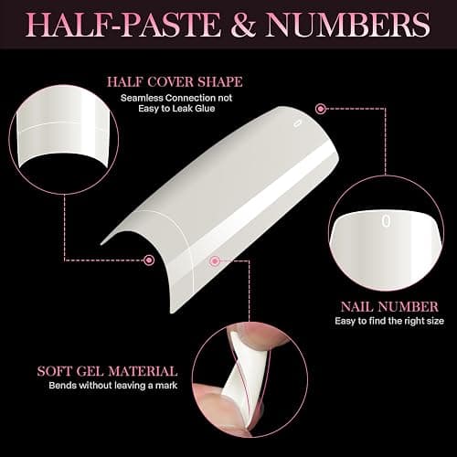 krofaue 500PCS Half Cover False Nails Tips - Acrylic Nail Tips 10 Sizes Lady French Style Acrylic Artificial Tip Manicure with Box for Nail Tips Art Salons and Home DIY thumbnail 9