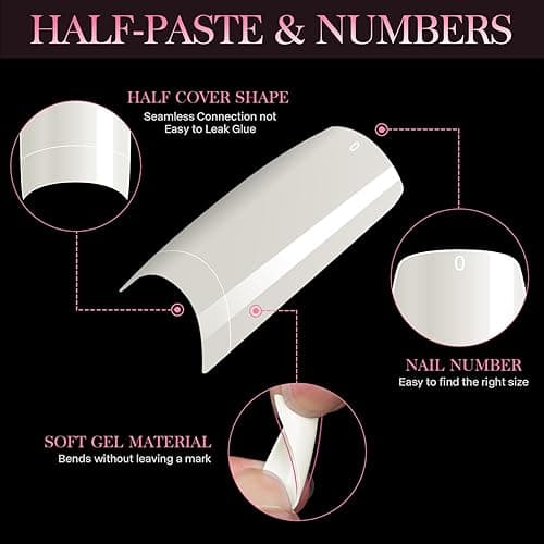 krofaue 500PCS Half Cover False Nails Tips - Acrylic Nail Tips 10 Sizes Lady French Style Acrylic Artificial Tip Manicure with Box for Nail Tips Art Salons and Home DIY thumbnail 10