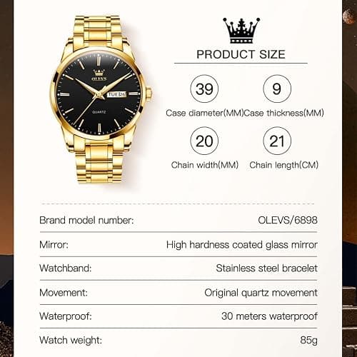 OLEVS Mens Gold Watches Waterproof Stainless Steel Lightweight Watch with Date Classic Luxury Dress Watch for Men Gold White Blue Green Dial thumbnail 9