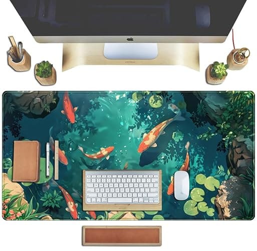 Koi Fish Desk Mat Gaming Koi Pond Desk Pad Large Cute Mouse Pad, Goldfish Mouse Mat XXL Laptop Keyboard Pad, Blue Waters Gamer Mouse Pad Full Mousepads Cool Office Accessories 31.5"x15.7" thumbnail 5