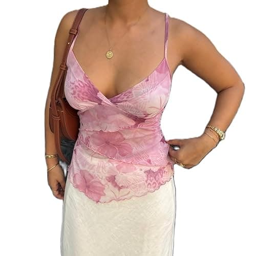 Geagodelia Damen Sexy Spaghetti Cami Tank Top Trägertop Ärmellose Spaghettiträger Sommer Oberteil Y2k Aesthetic Clothes Crop Tops Bauchfreies Camisole Outfit - Image 1