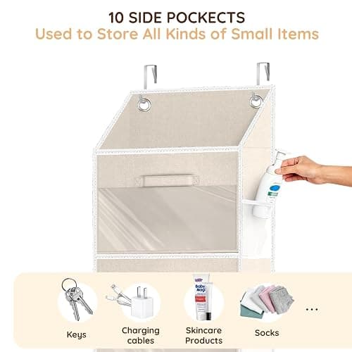 Ofiray-home Hanging Yarn Storage Organizer with 5 Drawers, Over the Door Large Capacity Knitting Organizer Storage&10 Mesh Side Pockets, Hanging Yarn Holder for Knitting Needles, Crochet Hooks- Beige thumbnail 6