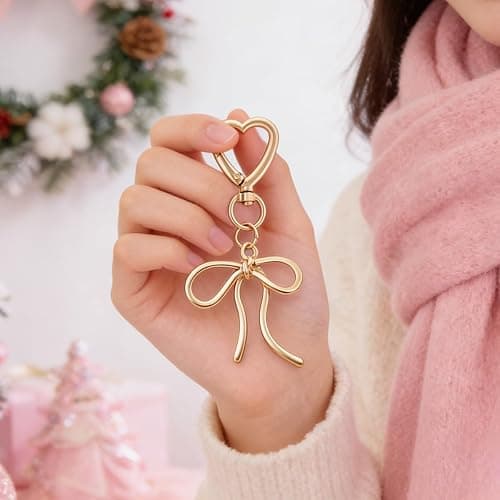 Rikhiua Cute Bow Keychain Elegant Bow Bag Charm Heart Keychain for Women Keys Bag Purse Decor Friend Sister Family thumbnail 6