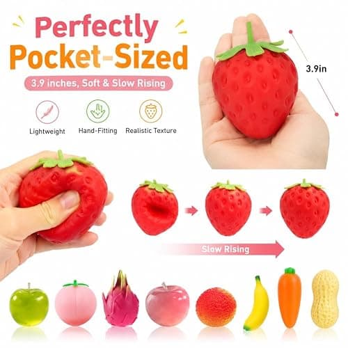 Fruit Squishy, Jumbo Giant Fruit Slow Rising Stress Relief Toy Strawberry Apple Banana Carrot Peach Cheese Butter Squishy Squeeze Fidget Realistic Squeezable Toy Ball Relaxing Sensory thumbnail 3