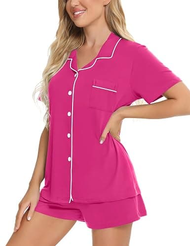 SWOMOG Womens Button Down Pajamas Set Short Sleeve Sleepwear Bride Soft Pj Lounge Sets XS-3XL thumbnail 2