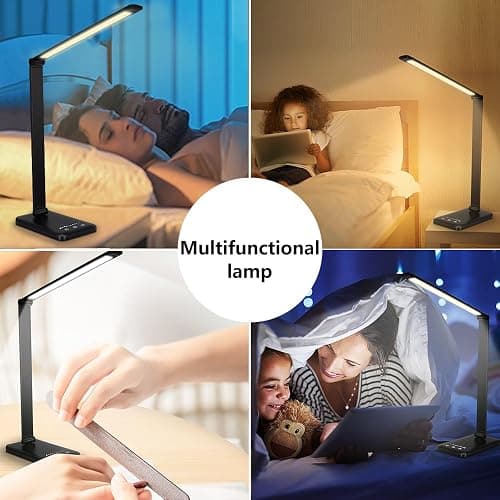 White crown LED Desk Lamp Dimmable Table Lamp Reading Lamp with USB Charging Port, 5 Lighting Modes, Sensitive Control, 30/60 Minutes Timer (Black, First-Generation) thumbnail 7