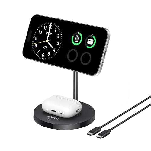 Anker MagSafe Compatible MagGo Charger Stand, iPhone 17 Wireless Charger, 2-in-1 Charging Station, Qi2 Certified 15W Fast Charging, for iPhone 17/16/15/14/13/12, AirPods Pro (Black, No Adapter) - Image 1
