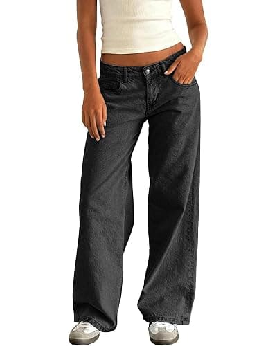 Flvsun Women's Low Waisted Baggy Jeans Wide Straight Leg Casual Loose Denim Pants Y2K Trendy. - Image 1