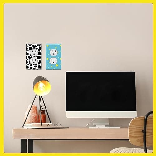 GTOTd Checked Cow Star Cartoon Outlet Cover Sticker Deacl 6 pcs (Not Plate,Size 4.5" x 2.76"),Cute DIY Wall Decor Art Decorative Light Switch Plate Faceplate Kids Room Kitchen Bathroom thumbnail 2
