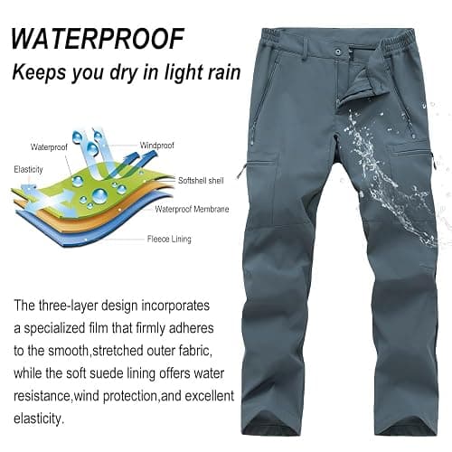 Gash Hao Mens Waterproof Ski Snow Pants Hiking Softshell Cargo Fleece Lined Warm Insulated Outdoor Fishing Pants thumbnail 4
