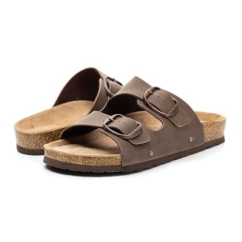 FITORY Womens Flat Sandals with Cork Footbed, Open Toe Arch Support Slides Adjustable Slip On Slippers for Summer 2026 Size 6-11 thumbnail 3