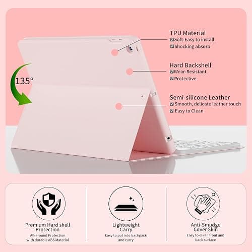 SZPSGC for iPad 9th 8th 7th Generation Case with Keyboard 10.2 Inch, Detachable Wireless Folio Keyboard Cover with Pencil Holder, iPad 10.2 Inch 2021/2020/2019 Model, Pink thumbnail 5
