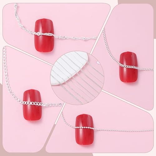 HJZHII 8 Streifen Nagelkettchen, 3D-Nagelspitze Kunst Charms Schmuck Ornamente Maniküre-Dekorationen aus Metall für DIY Herstellung Punk Nägel Glitter Design(Silber) thumbnail 6