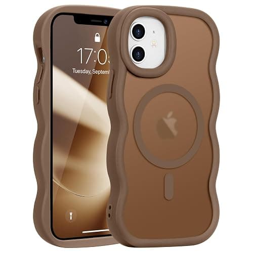Pepmune for iPhone 12/12 Pro Case, Curly Wavy Frame Translucent Clear Hard Back Cover for Women Men Compatible with Magsafe Stylish Shockproof TPU Bumper Phone Case for iPhone 12 Pro/12, Desert Gold - Image 1