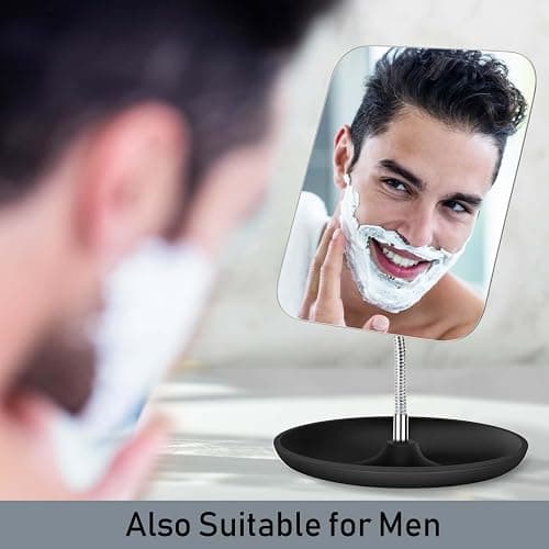 LFOYOU Table Vanity Mirror with Stand - Makeup Mirror for Desk - Adjustable Flexible Gooseneck, 360°Rotation Folding Portable Bathroom Shaving Cosmetic Mirror Square - Black thumbnail 6