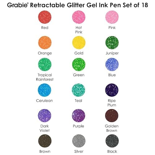 Grabie 18 Color Glitter Gel Pens, Retractable Sparkle Art Pens | Retractable Design, Smooth Gel Ink, Sparkling Finish, Acid Free Ink, Quick Drying, Coloring Books, Journaling, Drawing thumbnail 5