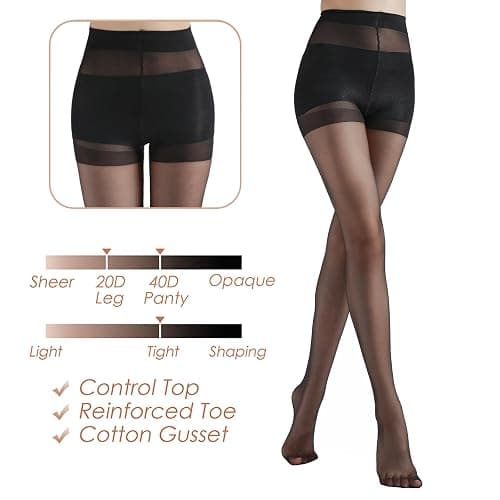 G&Y Women's Backseam Sheer Tights - 20D Control Top Pantyhose with Reinforced Toes thumbnail 4