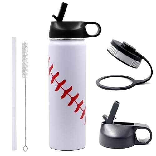 22 oz Baseball Water Bottle, Sports Flask Metal Travel Tumbler with 2 Lids, Stainless Steel Double Wall Vacuum Insulated Leak Proof Thermo Water Bottles, Baseball Accessories Gifts for Mom Boys Girls - Image 1