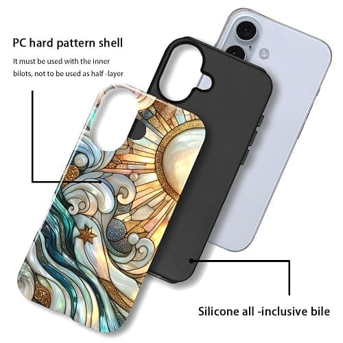 Case for iPhone 16,Waves Marble Sun Glass Phone Case Slim Silicone Shockproof Cover for Girls Women（Glossy & Durable） thumbnail 3