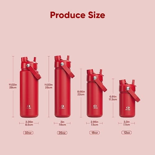 ENCOOL Insulated Water Bottle with Straw Stainless Steel Water Bottle, Leak-Proof, BPA-Free, Double Wall Vacuum Keeps Cold for 24 Hours for Sports, Travel, School (18 oz, Medium Carmine) thumbnail 3