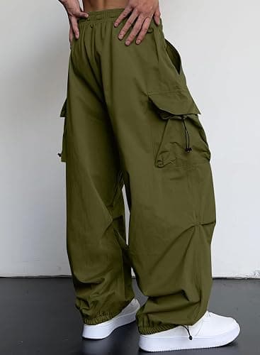 JMIERR Men's Baggy Cargo Pants Trendy Casual Parachute Pant Loose Fit Harem Joggers with Pockets for Streetwear thumbnail 3
