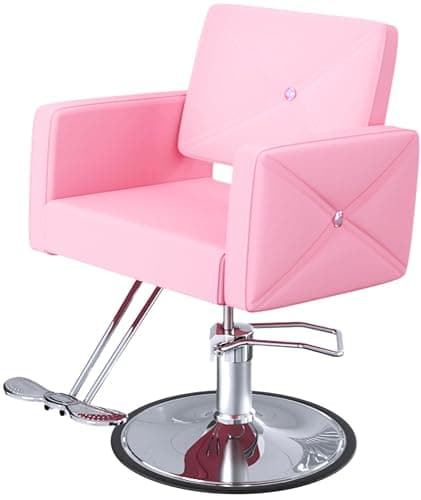 MIMWOW Salon Barber Chairs for Hair Stylist, Hair Salon Stylist Chair with Heavy Duty Hydraulic Pump Height Adjustable, 360 Degrees Rolling, Barber Braider Spa Beauty Equipment, Light Pink - Image 1