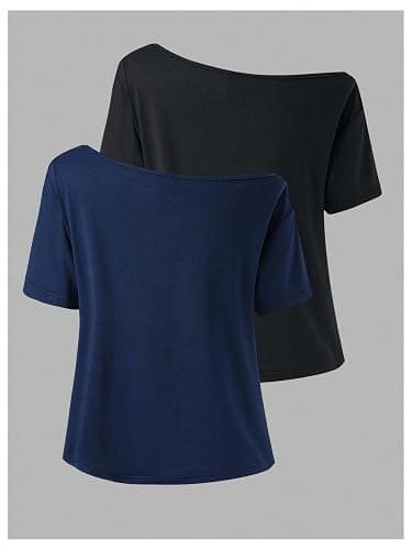 QJQ Girl's 2 Pack Off The Shoulder Tops Short Sleeve Loose T Shirts Teens Girls Cute Y2k Summer Trend Tee Age 8-12 thumbnail 2