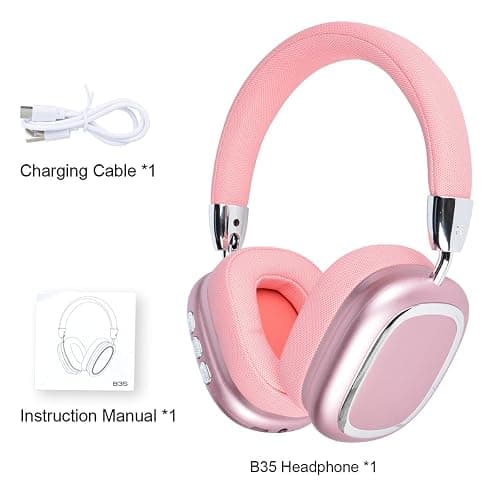 New Wireless Headset, Hifi Clear Call, Comfortable Fit With Head, Foldable, Rotatable, Stretchable. Compatible with Mobile Phones, Computers, MP3 and Other Devices. Wireless Headphones (Pink) thumbnail 7