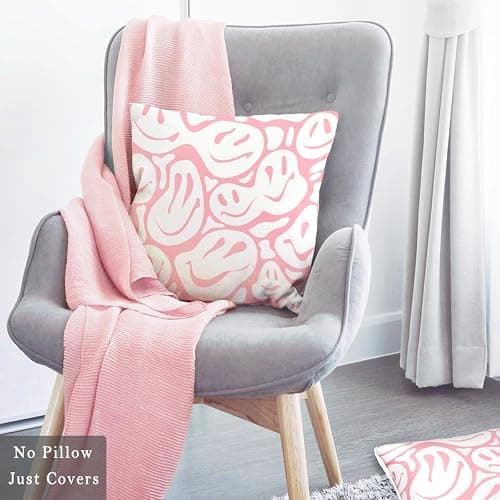Pecfamly Cute Pink Preppy Throw Pillows (Covers Only No Pillow Inserts) Cute Pink Preppy Teenage Tween Clean Girl Aesthetic Room Bedroom Home Apartment Decor Aesthetic Stuff Things for Teen Girls thumbnail 5