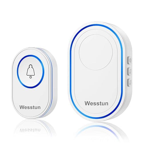 Wesstun Wireless Doorbell, Waterproof IP67 Operating at 150 Meters with 39 Tones, 5 Levels Volume Adjustment and LED Indicator, Easy Installation in Home, Classroom and Hotel, White - Image 1