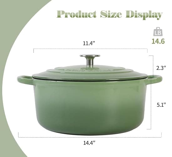 EDGING CASTING Enameled Dutch Ovens Cast Iron Dutch Oven Pot with Lid for Bread Baking, Cook, Dual Handle, 7 Quart, Pistachio Green thumbnail 3