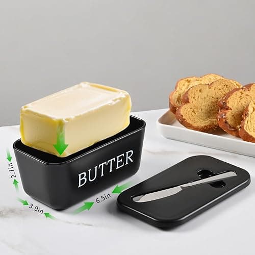 Large Plastic Butter Dish With Lid And Knife,Food Grade PP Butter Holder Keeper With Cover For Kitchen Refrigerator Black Butter Container thumbnail 3
