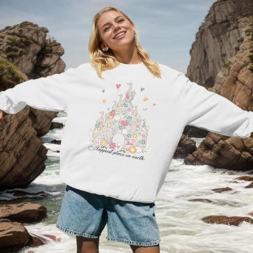 AMWIPE Magic Kingdom Sweatshirts For Women Oversized Magical Shirt Cute Vacation Tees Girls Castle Graphic Long Sleeve Tops thumbnail 3