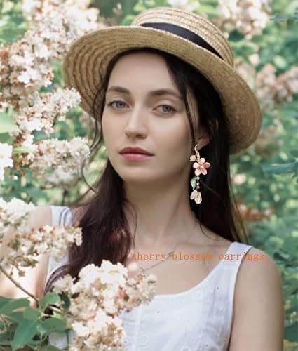 Pink Flower Dangle Earrings for Women Cute Asymmetry Flower Earrings Fairy Statement Summer Refreshing Seaside Idyllic Holiday Earrings thumbnail 4