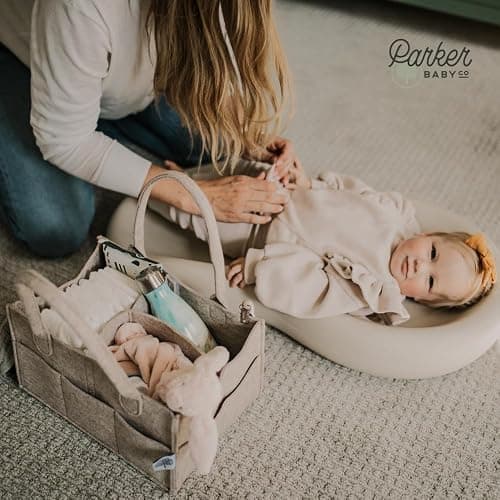 Parker Baby Co. Diaper Caddy - Nursery Storage Bin and Car Organizer for Diapers and Baby Wipes - Oatmeal, Large thumbnail 8