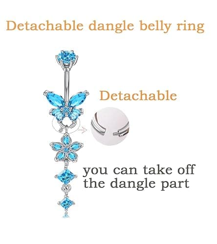 Longita Silver Gold Belly Button Ring Dangle Belly Rings Clicker Dangling Dangly Belly Piercing Surgical Steel Hypoallergenic Pearl Pink Bow Butterfly Flower Navel Rings for Women Dainty no Tarnish thumbnail 3