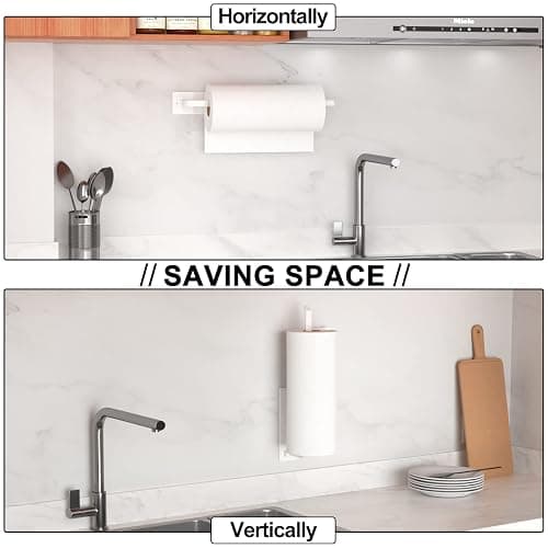 White Kitchen Roll Holder Under Cabinet, Self-Adhesive Paper Towel Holder, Wall Mounted Paper Towel Rack, Suitable for Pantry, Kitchen, Bathroom thumbnail 4