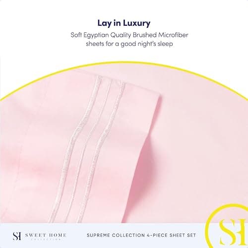 1800 Thread Count Sheet Set – Soft Egyptian Quality Brushed Microfiber Sheets – Luxury Bedding Set with Flat Sheet, Fitted Sheet, Pillow Cases, Queen, Pale Pink, Sheet Set thumbnail 6