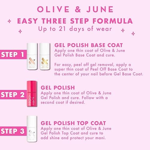 Olive & June Gel Polish Base Coat | UV LED Nail Lamp Needed | Long Lasting Formula | Up to 21 Days of Wear | No Damage Removal | Salon-Quality Manicure Pedicure at Home |Vegan HEMA-Free Cruelty-Free thumbnail 6