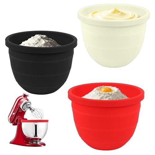 Foldable Silicone Liners for Kitchenaid Tilt-Head 5 QT Mixer - Dishwasher-Safe Food-Grade Silicone Bowl Insert - Simple to Use Mixer Accessories for Effortless Baking Prep (Black+Off-White+Red) - Image 1