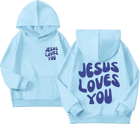 Kelxjia Christian Jesus Loves You Hoodie For Teen Girls Cute Graphic Hoodies Kids Bible Verse Faith Sweatshirt God Pullover - Image 1