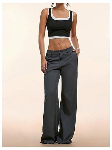 GORGLITTER Women's Low Rise Trousers Dress Pants Dressy Low Waisted Wide Leg Straight Business Casual Work Slacks Pants thumbnail 7