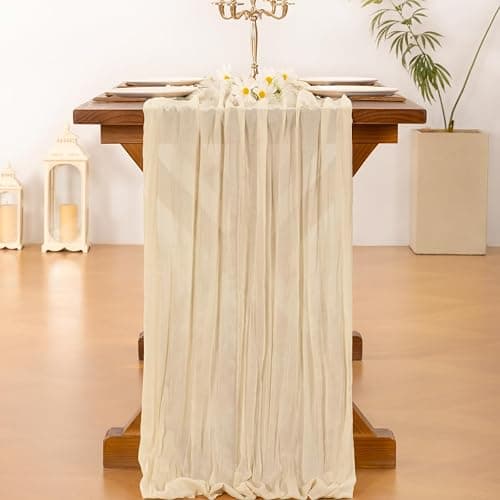 Socomi Beige Summer Cheesecloth Table Runner Boho Rustic Gauze 120 inch 10FT Cheese Cloth Runner for Wedding Party Baby Shower Birthday Home Decor Holiday Decorations - Beige - 10ft x 1pc thumbnail 2