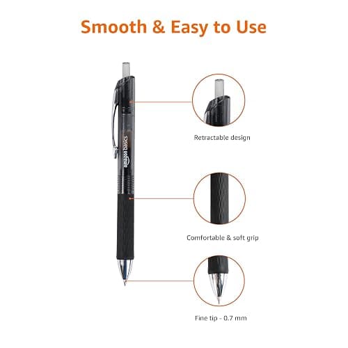 Amazon Basics Retractable Gel Pens, Fine Point 0.7mm, Smooth Writing, Black, No Smudge, School and Office Supplies, 12-Pack thumbnail 6