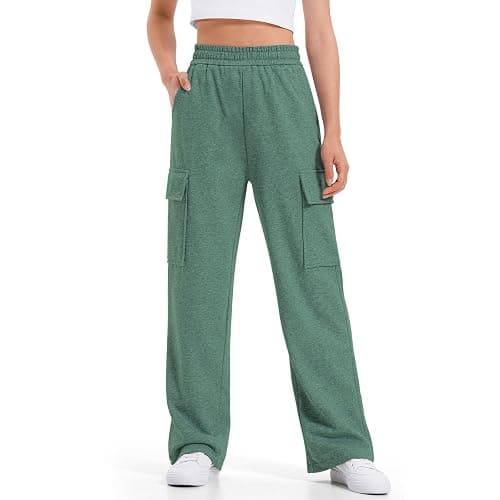 Girls Cargo Pants Sweatpants Athletic Jogger Pants Elastic Waist Baggy Trousers Wide Leg Cargo Sweatpants with Flap Pockets thumbnail 4