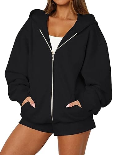 JEIBKOUY Oversized Zip Up Hoodie for Women Fleece Long Sleeve Hooded Sweatshirts Cute Y2k Jackets 2025 Fall Winter Clothes
