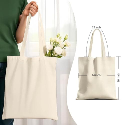 MOLOVA 4 Pack Premium Canvas Reusable Tote Gift Bags, Made of Natural Canvas with Handle, Work, DIY, Shopping thumbnail 3